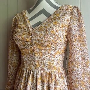 Sincerely Jules Yellow and Pink Floral Long Sleeve Dress